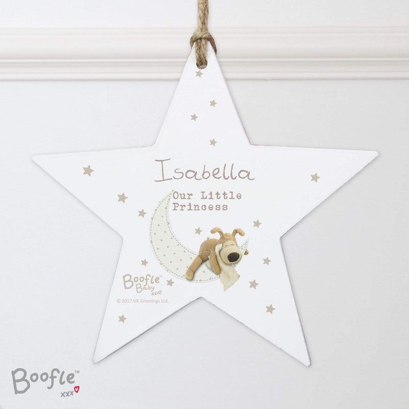 Personalised Memento Hanging Decorations & Signs Personalised Boofle Baby Wooden Star Decoration