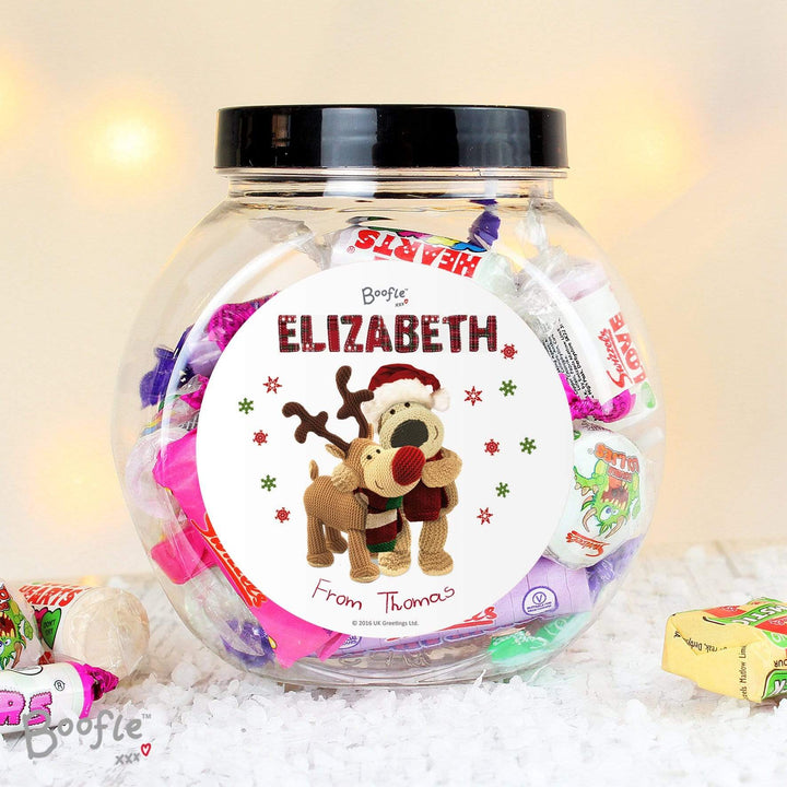 Personalised Memento Food &amp; Drink Personalised Boofle Christmas Reindeer Sweet Jar