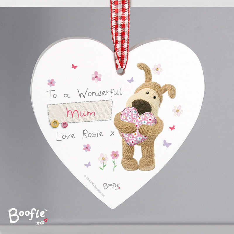 Personalised Memento Hanging Decorations & Signs Personalised Boofle Flowers Wooden Heart Decoration