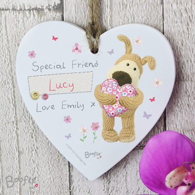 Personalised Memento Hanging Decorations & Signs Personalised Boofle Flowers Wooden Heart Decoration