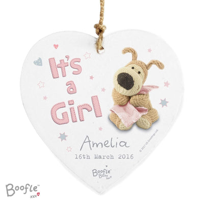 Personalised Memento Hanging Decorations & Signs Personalised Boofle It's a Girl Wooden Heart Decoration