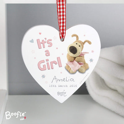 Personalised Memento Hanging Decorations & Signs Personalised Boofle It's a Girl Wooden Heart Decoration