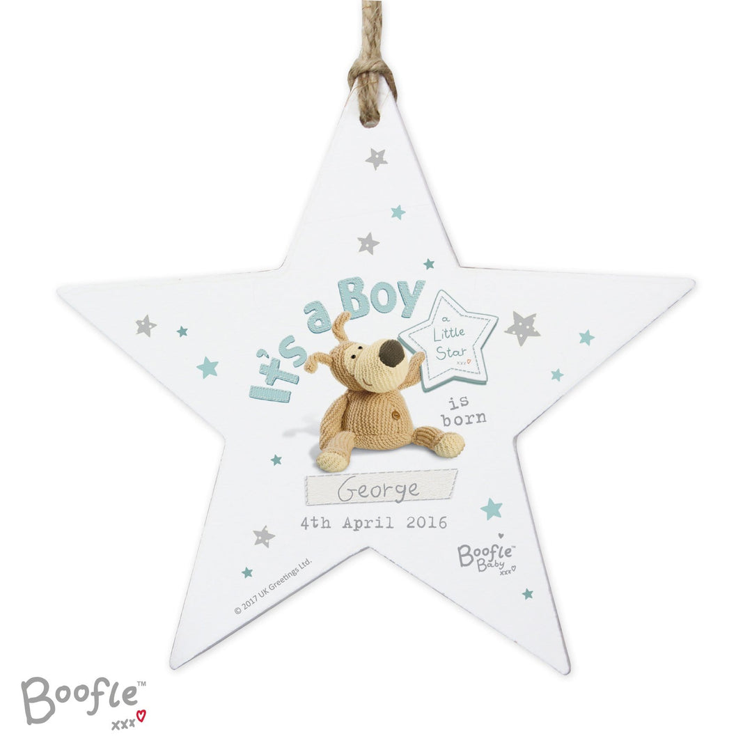 Personalised Memento Hanging Decorations &amp; Signs Personalised Boofle Its a Boy Wooden Star Decoration