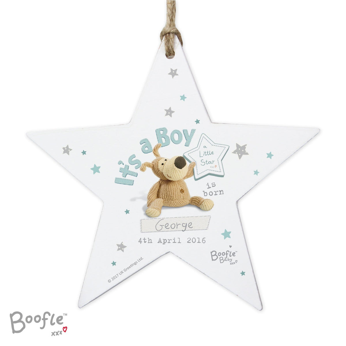 Personalised Memento Hanging Decorations & Signs Personalised Boofle Its a Boy Wooden Star Decoration