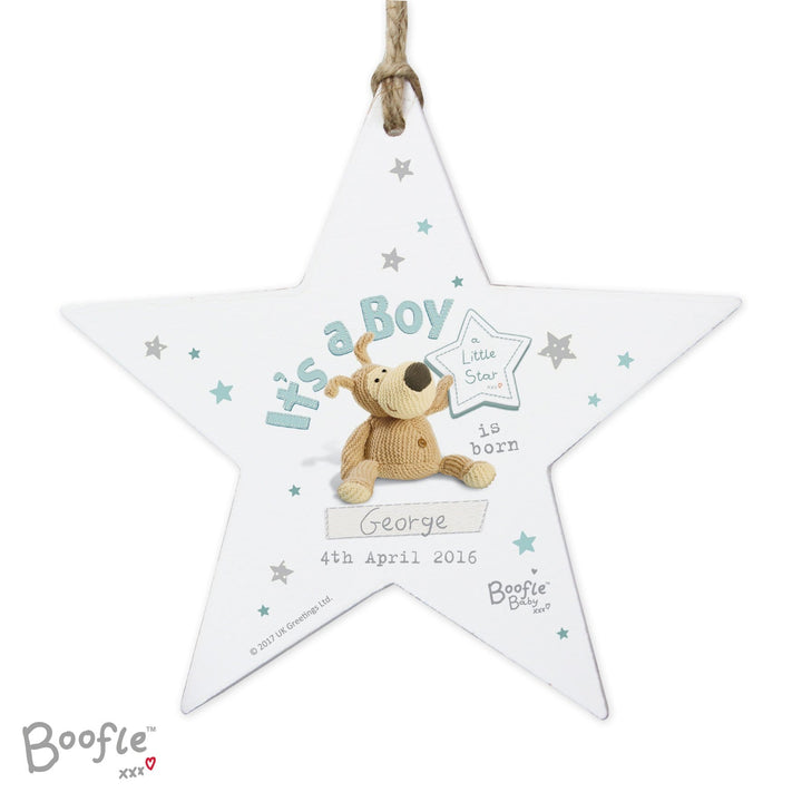 Personalised Memento Hanging Decorations &amp; Signs Personalised Boofle Its a Boy Wooden Star Decoration