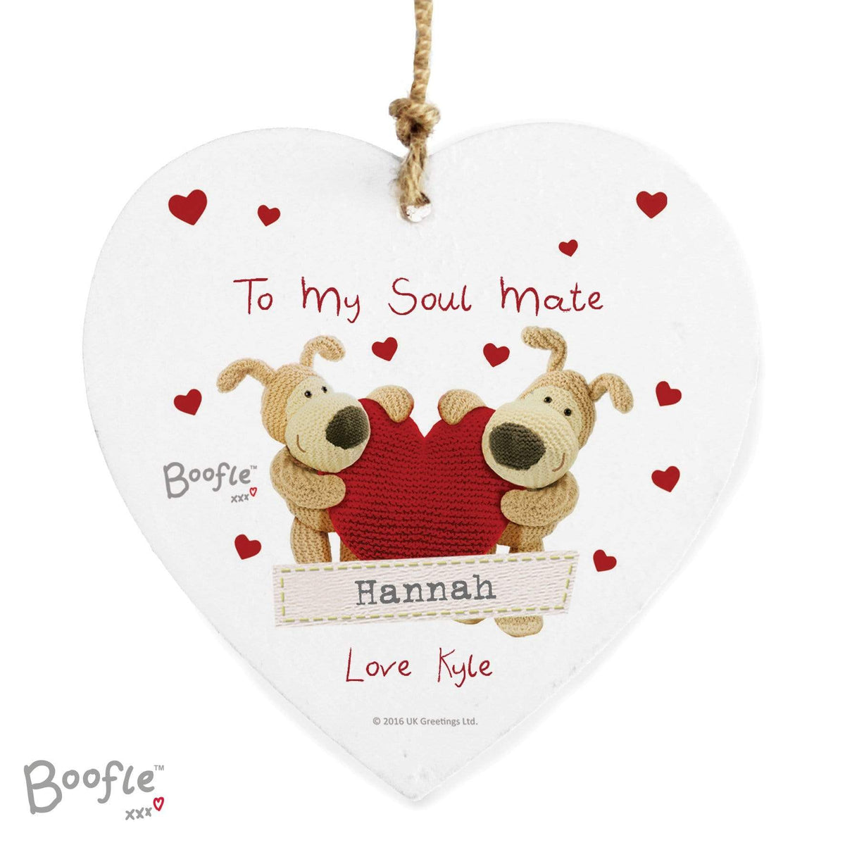 Personalised Memento Hanging Decorations & Signs Personalised Boofle Shared Heart Wooden Heart Decoration