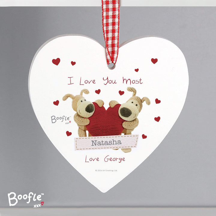 Personalised Memento Hanging Decorations &amp; Signs Personalised Boofle Shared Heart Wooden Heart Decoration