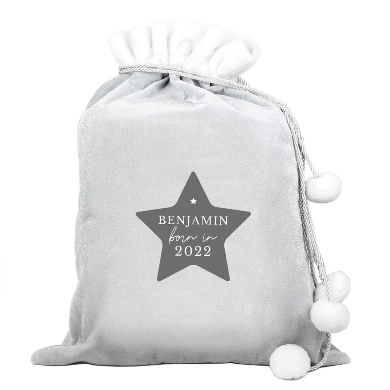 Personalised Memento Personalised Born In Luxury Silver Grey Pom Pom Sack
