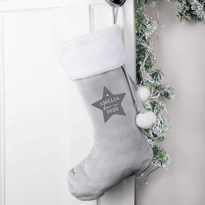 Personalised Memento Personalised Born In Luxury Silver Grey Stocking