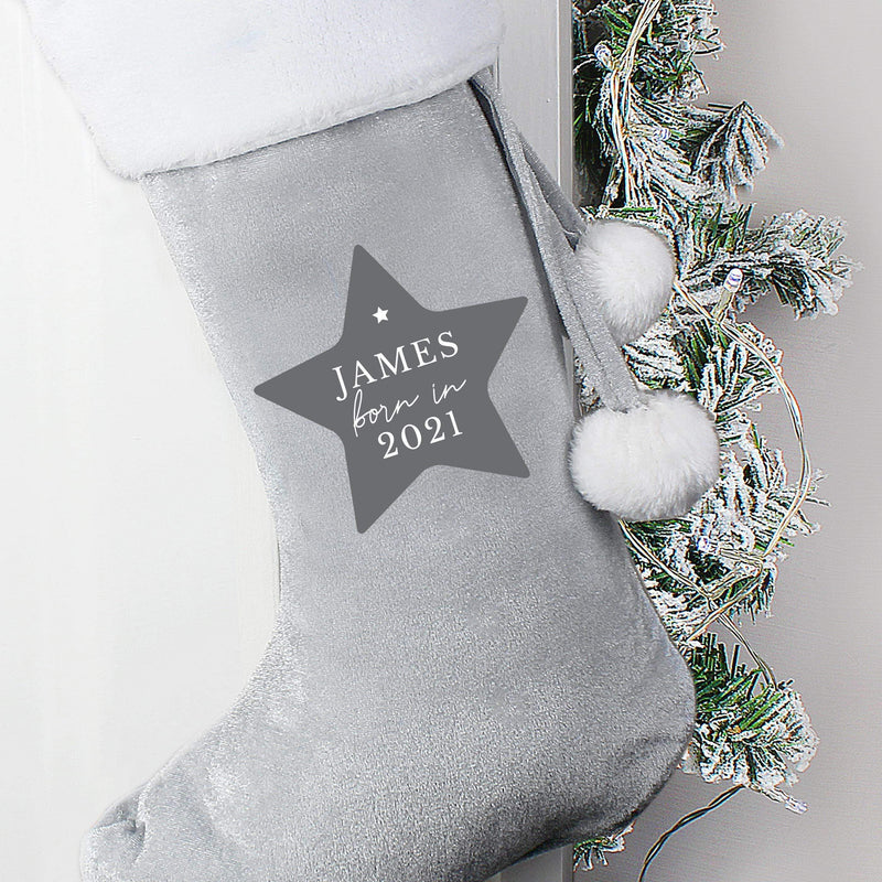 Personalised Memento Personalised Born In Luxury Silver Grey Stocking