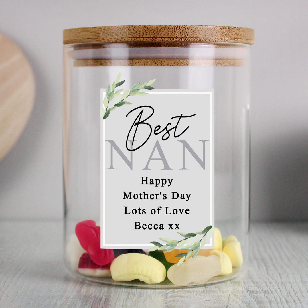 Personalised Memento Personalised Botanical Glass Jar with Bamboo Lid