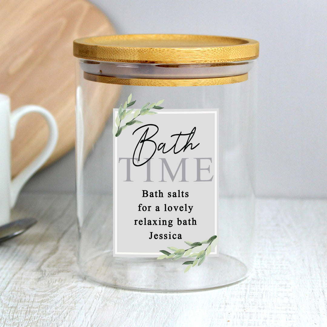 Personalised Memento Personalised Botanical Glass Jar with Bamboo Lid