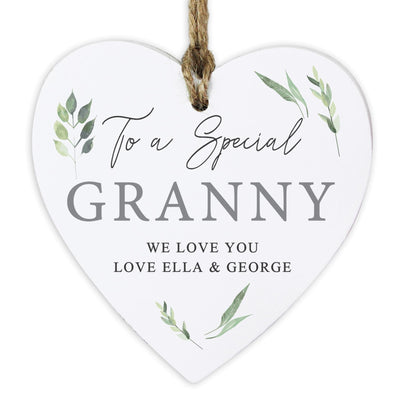 Personalised Memento Personalised Botanical Wooden Heart Decoration