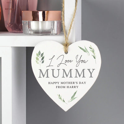 Personalised Memento Personalised Botanical Wooden Heart Decoration