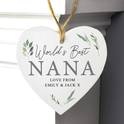 Personalised Memento Personalised Botanical Wooden Heart Decoration