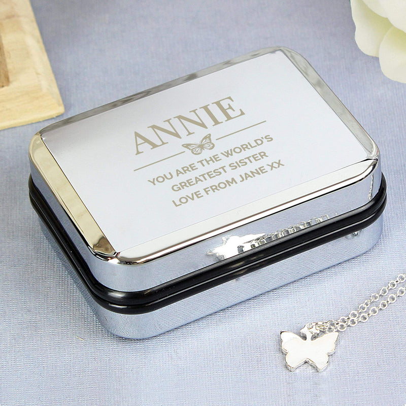 Personalised Memento Trinket, Jewellery & Keepsake Boxes Personalised Box and Butterfly Necklace