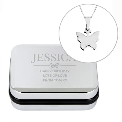 Personalised Memento Trinket, Jewellery & Keepsake Boxes Personalised Box and Butterfly Necklace