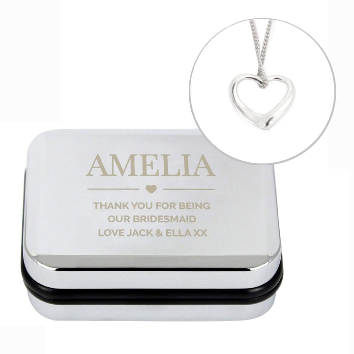 Personalised Memento Trinket, Jewellery &amp; Keepsake Boxes Personalised Box and Heart Necklace