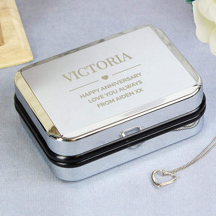 Personalised Memento Trinket, Jewellery &amp; Keepsake Boxes Personalised Box and Heart Necklace