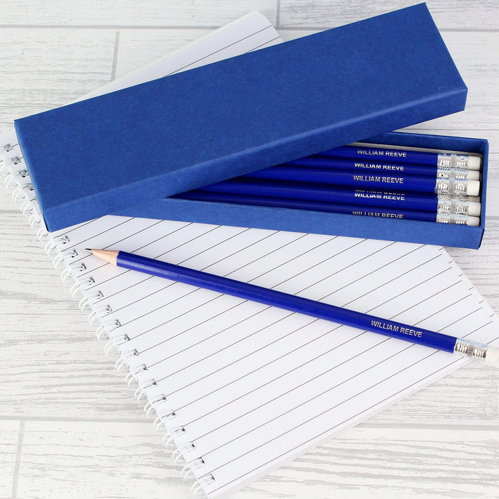 Personalised Memento Stationery &amp; Pens Personalised Box of 12 Blue HB Pencils