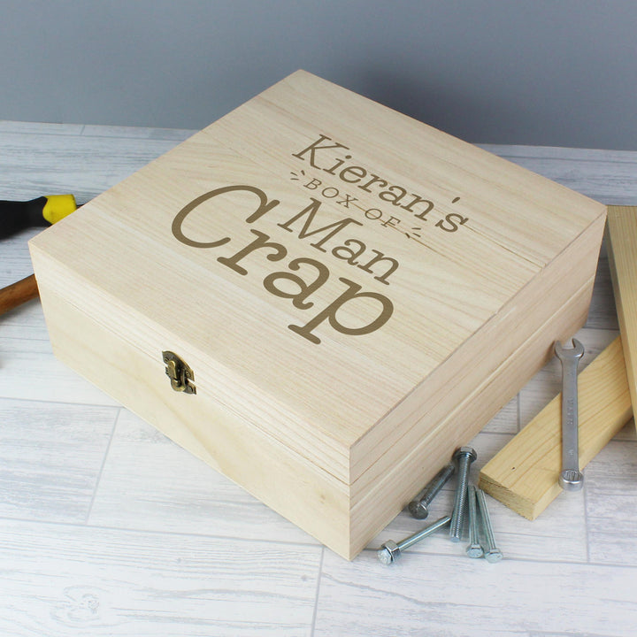 Personalised Memento Personalised Box of Man Crap Large Wooden Keepsake Box