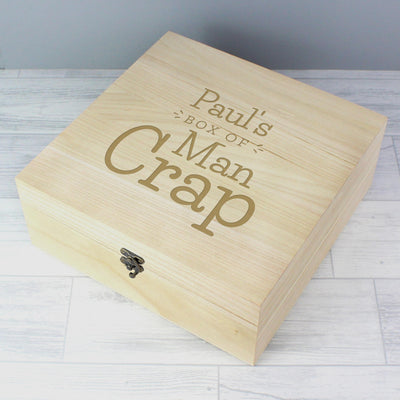 Personalised Memento Personalised Box of Man Crap Large Wooden Keepsake Box