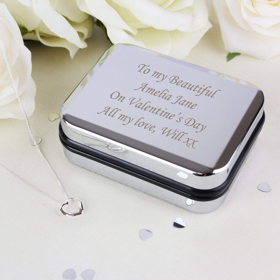 Personalised Memento Trinket, Jewellery &amp; Keepsake Boxes Personalised Box With Heart Necklace