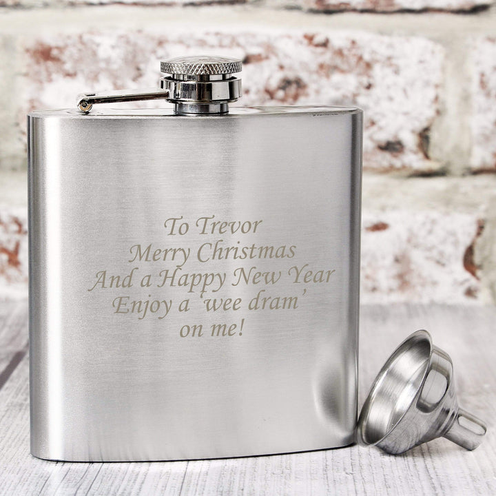 Personalised Memento Glasses &amp; Barware Personalised Boxed Stainless Steel Hip Flask