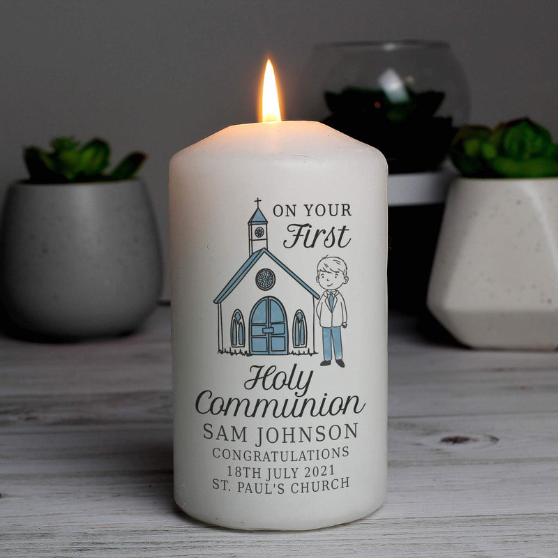Personalised Memento Personalised Boys First Holy Communion Pillar Candle
