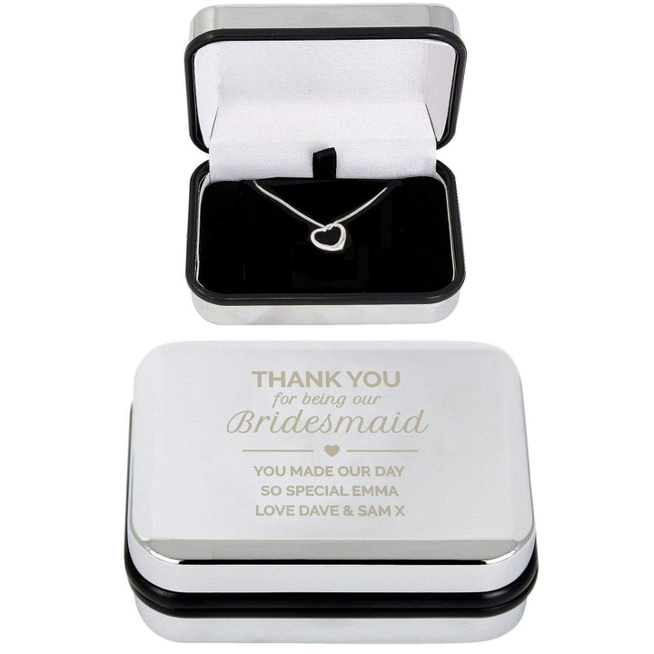 Personalised Memento Trinket, Jewellery &amp; Keepsake Boxes Personalised Bridesmaid Box and Heart Necklace