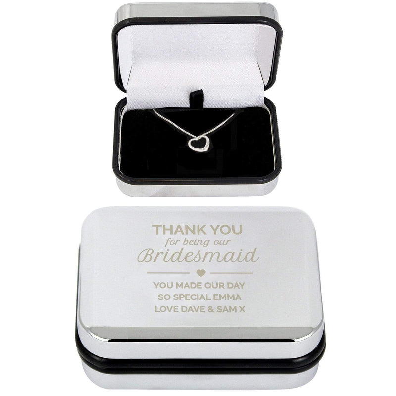 Personalised Memento Trinket, Jewellery & Keepsake Boxes Personalised Bridesmaid Box and Heart Necklace