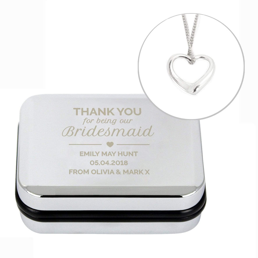 Personalised Memento Trinket, Jewellery &amp; Keepsake Boxes Personalised Bridesmaid Box and Heart Necklace