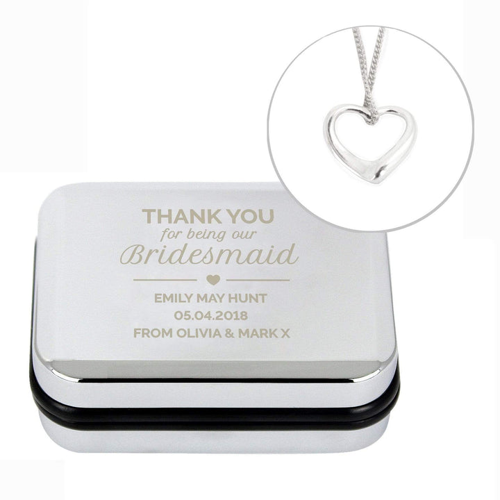Personalised Memento Trinket, Jewellery &amp; Keepsake Boxes Personalised Bridesmaid Box and Heart Necklace