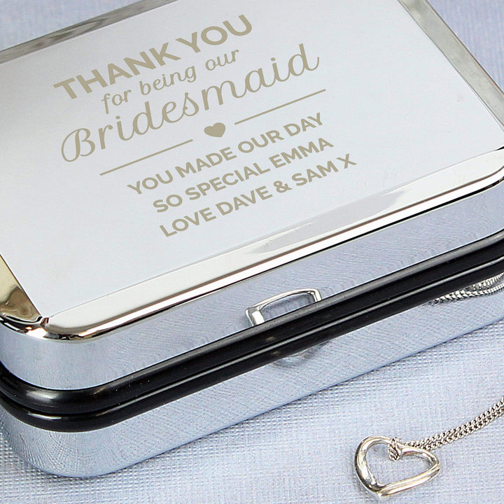Personalised Memento Trinket, Jewellery &amp; Keepsake Boxes Personalised Bridesmaid Box and Heart Necklace