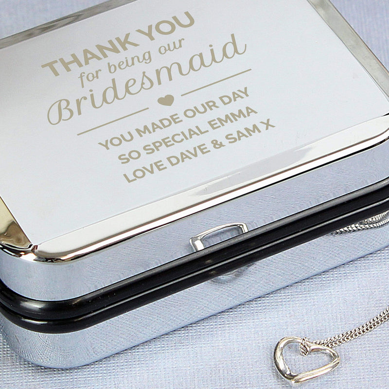 Personalised Memento Trinket, Jewellery & Keepsake Boxes Personalised Bridesmaid Box and Heart Necklace