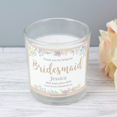 Personalised Memento Candles & Reed Diffusers Personalised Bridesmaid 'Floral Watercolour Wedding' Scented Jar Candle