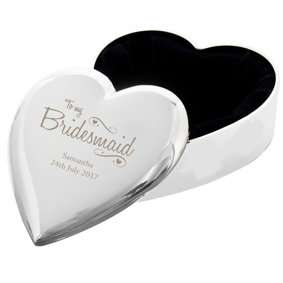 Personalised Memento Trinket, Jewellery &amp; Keepsake Boxes Personalised Bridesmaid Swirls &amp; Hearts Trinket Box