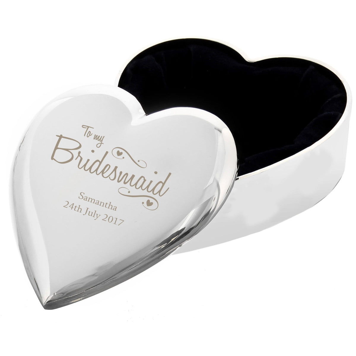 Personalised Memento Trinket, Jewellery & Keepsake Boxes Personalised Bridesmaid Swirls & Hearts Trinket Box