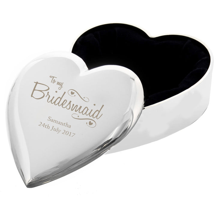 Personalised Memento Trinket, Jewellery &amp; Keepsake Boxes Personalised Bridesmaid Swirls &amp; Hearts Trinket Box