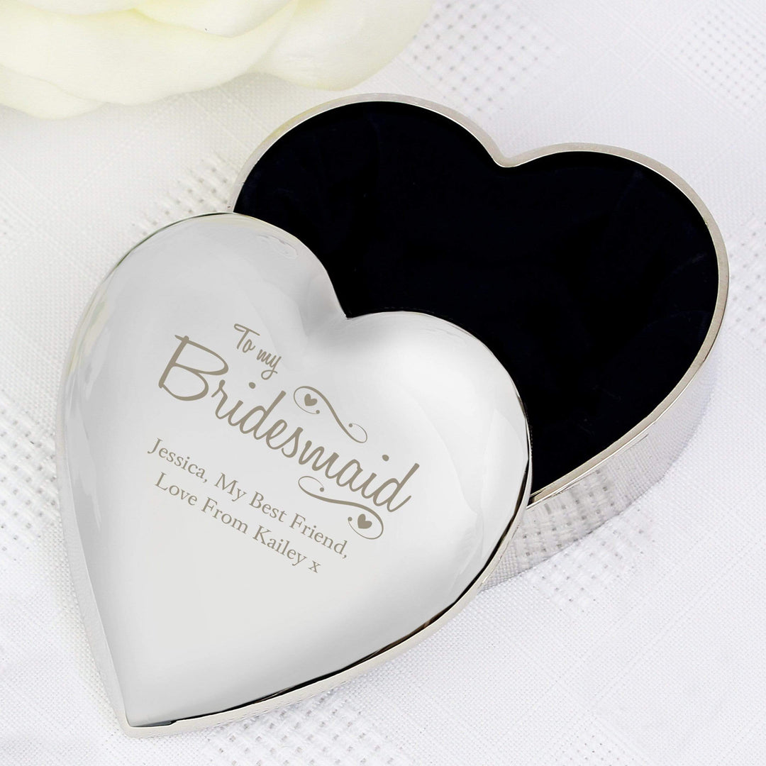Personalised Memento Trinket, Jewellery &amp; Keepsake Boxes Personalised Bridesmaid Swirls &amp; Hearts Trinket Box