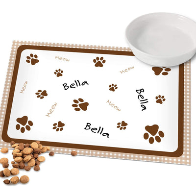 Personalised Memento Mealtime Essentials Personalised Brown Gingham Cat Placemat