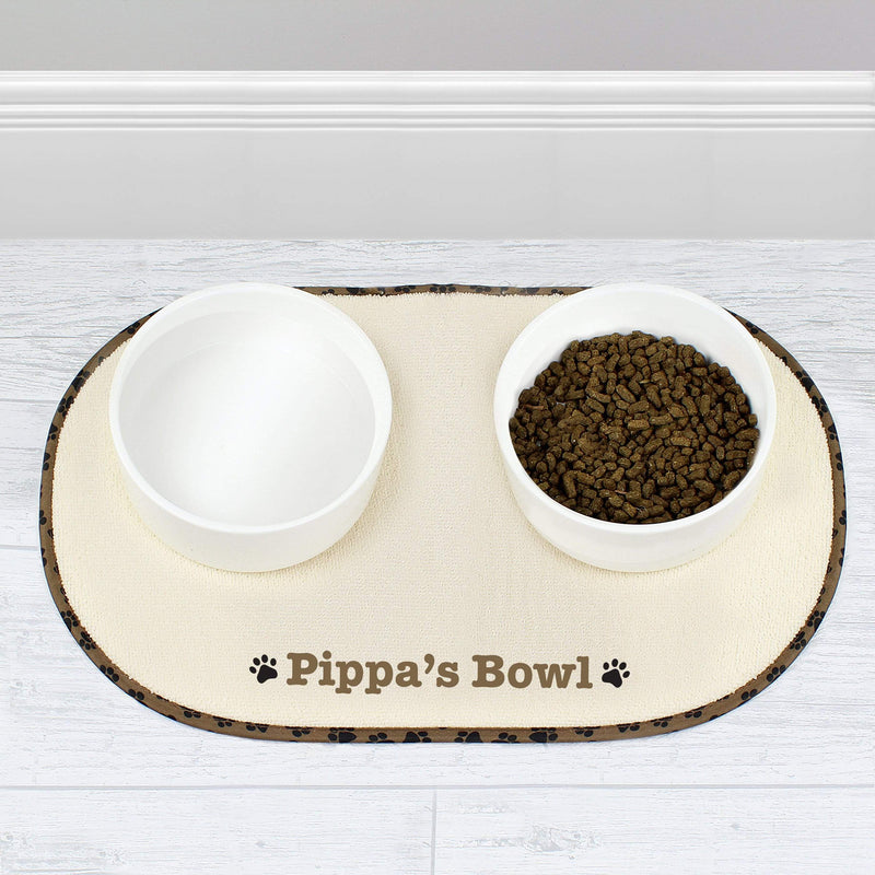 Personalised Memento Pet Gifts Personalised Brown Paw Print Pet Bowl Placemat