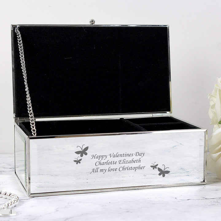 Personalised Memento Trinket, Jewellery &amp; Keepsake Boxes Personalised Butterflies Mirrored Jewellery Box
