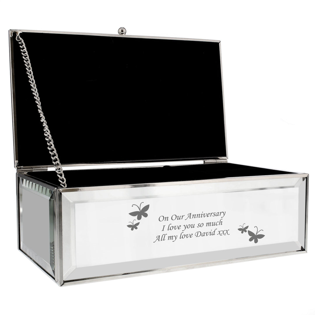 Personalised Memento Trinket, Jewellery &amp; Keepsake Boxes Personalised Butterflies Mirrored Jewellery Box