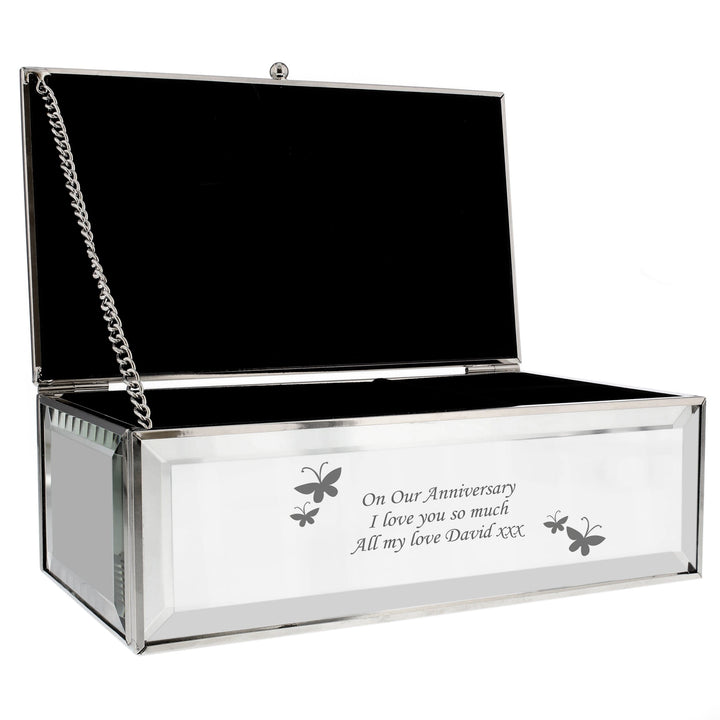 Personalised Memento Trinket, Jewellery &amp; Keepsake Boxes Personalised Butterflies Mirrored Jewellery Box