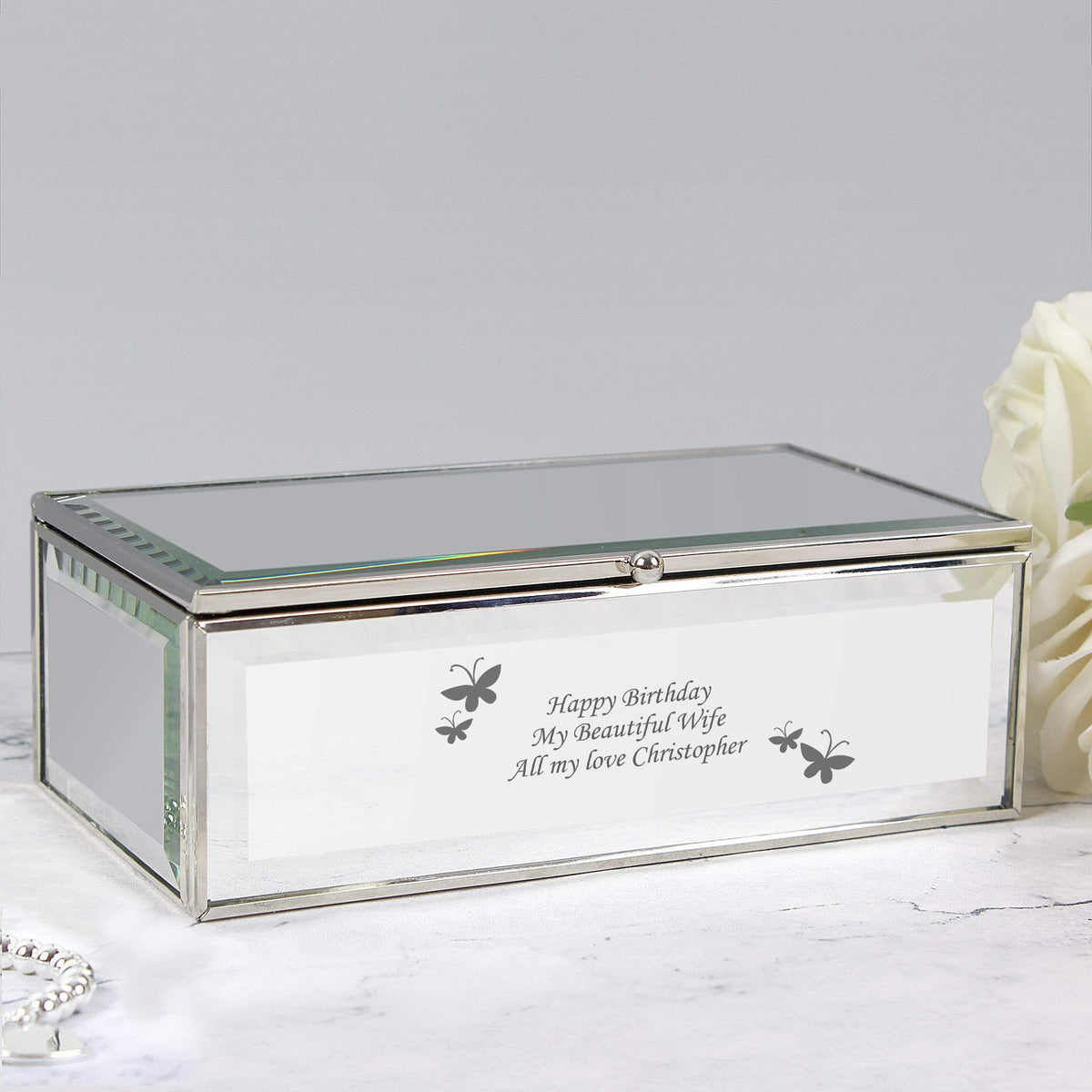 Personalised Memento Trinket, Jewellery & Keepsake Boxes Personalised Butterflies Mirrored Jewellery Box