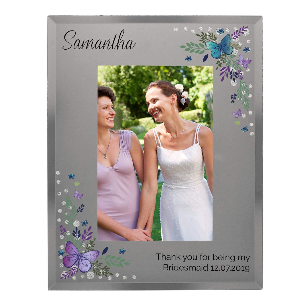 Personalised Memento Photo Frames, Albums and Guestbooks Personalised Butterfly 4x6 Diamante Glass Photo Frame