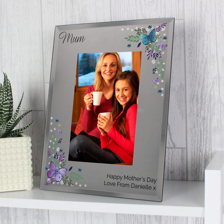 Personalised Memento Photo Frames, Albums and Guestbooks Personalised Butterfly 4x6 Diamante Glass Photo Frame