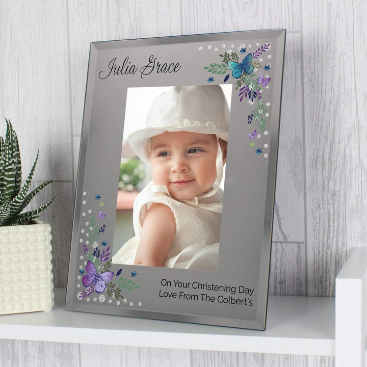Personalised Memento Photo Frames, Albums and Guestbooks Personalised Butterfly 4x6 Diamante Glass Photo Frame
