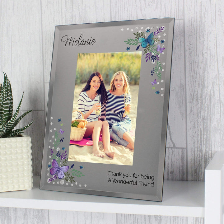 Personalised Memento Photo Frames, Albums and Guestbooks Personalised Butterfly 4x6 Diamante Glass Photo Frame